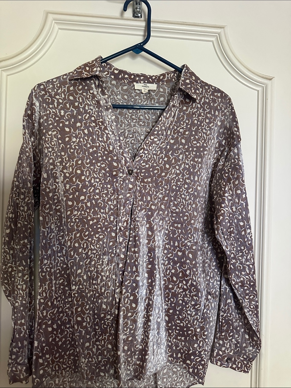 entro Taupe and Cream Leopard-Print Button Down Shirt